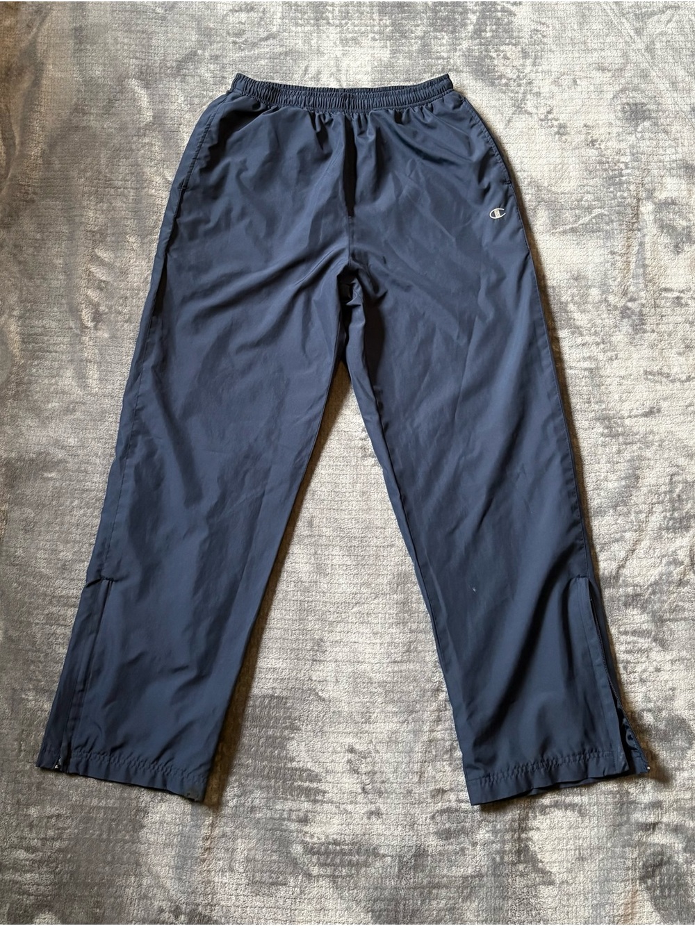 Champion Navy Track Pants Mens M Polyester Drawstring Pockets White Logo